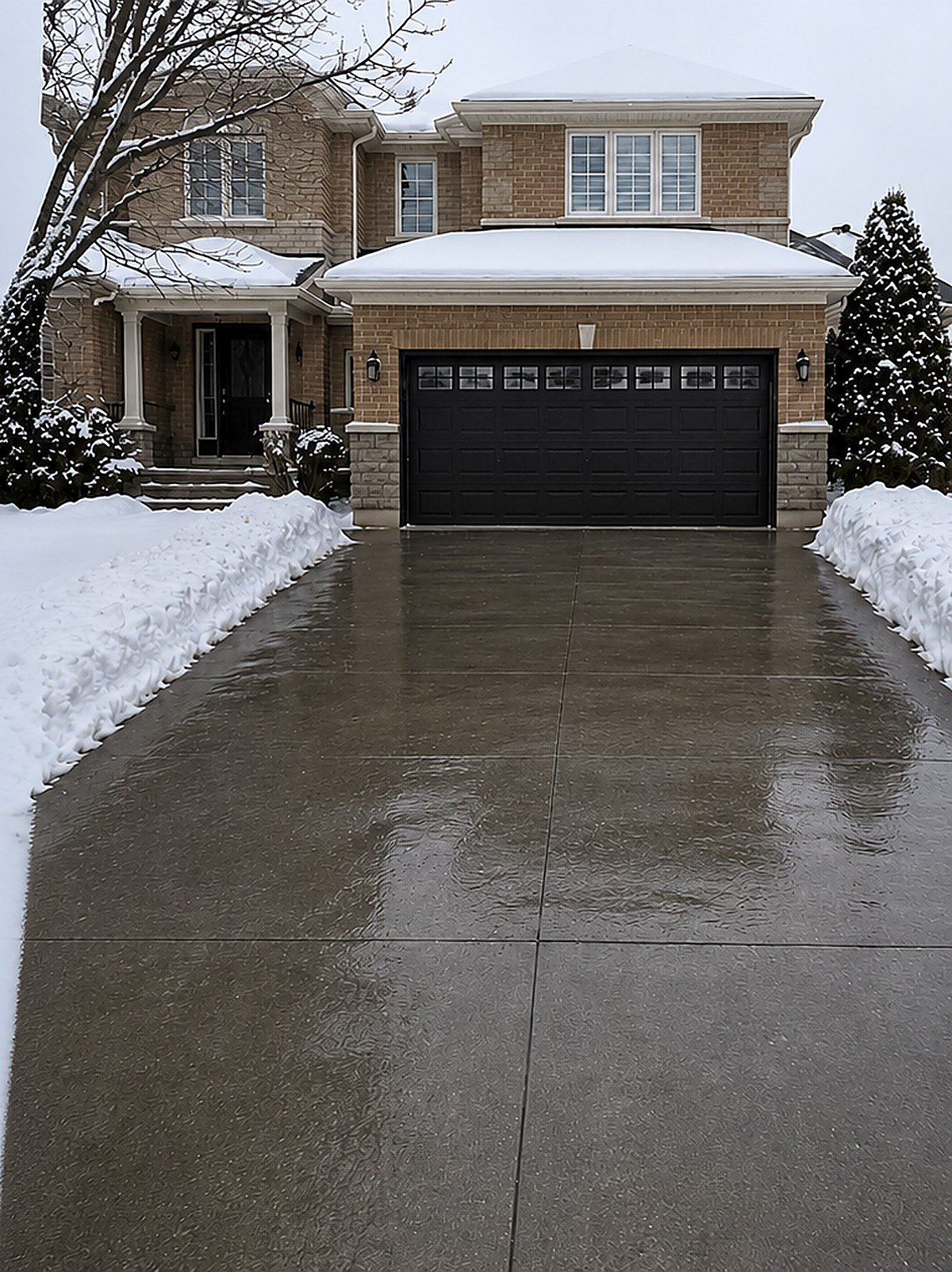 Cleared residential driveway after snow removal service